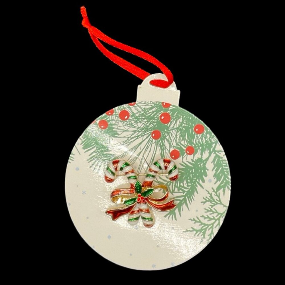 👗5/$25 - Enamel Candy Cane Brooch w/ Hanging Ornament Packaging
